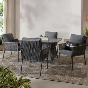 lot 24448 image: Hampton Bay Tolston Outdoor Wicker Dining Chairs with Removable Charcoal Cushions (Set of 4) - Retail $998.00