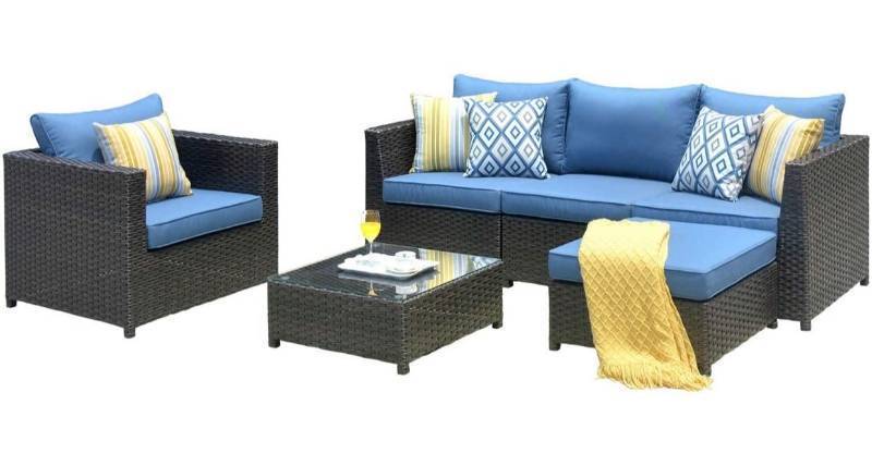 lot 19094 image: ovios Patio Furniture Set 6 PCS Big Size Conversation Set Outdoor PE Rattan Sectional with 2 Pillows and Coffee Table, Garden Backyard Wicker Sofa, No Assembly Required