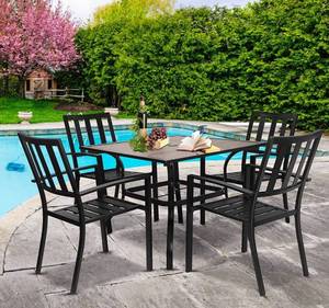 lot 12044 image: EMERIT Patio Wrought Metal Indoor Outdoor Stackable Dining Arm Chairs Set of 4,Black