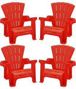 lot 12045 image: American Plastic Toys Kids� Adirondack Chairs (Pack of 4), Red, Outdoor, Indoor, Beach, Backyard, Lawn, Stackable, Lightweight, Portable, Wide Armrests, Comfortable Lounge Chairs for Children