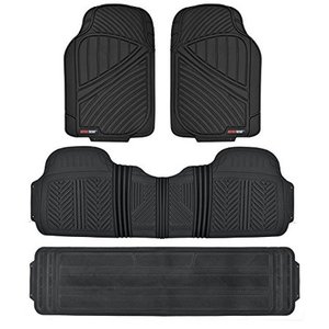 lot 22882 image: Motor Trend 3 Row Odorless Rubber Floor Mats & Liners for Car SUV Van, Durable Heavy Duty Polymerized Latex Full Interior Protection, Extra-High Ridgeline Design, Black, Model Number MT-773-801-BK