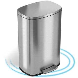 lot 32153 image: iTouchless SoftStep 13.2 Gallon Stainless Steel Step Trash Can, 50 Liter, Pedal Kitchen Trash Can