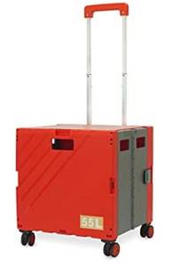 lot 42152 image: OmniRolls Heavy Duty Crate Handcart with Lid and 4 360 Degree Rotate Wheels, Foldable Rolling Utility Cart with Telescoping Handle, 55 lbs Capacity,Red,
