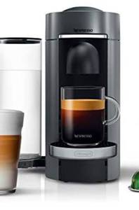 lot 42185 image: Nespresso Vertuo Plus Deluxe Coffee and Espresso Maker by DeLonghi, Titan with Aeroccino Milk Frother