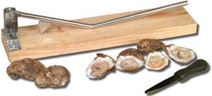 lot 22872 image: King Kooker Oyster Opener on Wooden Base and Oyster Knife