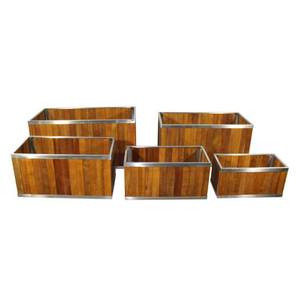 lot 62510 image: Leisure Season Rectangular Wooden Planter with Stainless Steel Trim