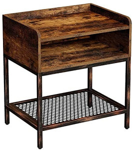lot 62587 image: Rolanstar Nightstand with Shelf, End Table with Open Storage, Wooden Night Stand Bedside Table with Metal Frame for Bedroom, Easy Assembly, Rustic Brown