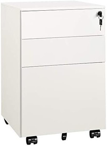 lot 62589 image: DEVAISE 3 Drawer Locking File Cabinet, Under Desk Metal Filing Cabinet for LegalLetterA4 File, Fully Assembled Except Wheels, White