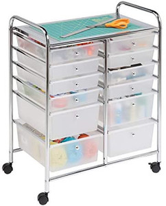 lot 62591 image: Honey-Can-Do Rolling Storage Cart and Organizer with 12 Plastic Drawers