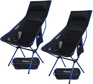 lot 62596 image: 2 Pack Portable Camping Chairs Long Back Lightweight Backpacking Chair Compact & Heavy Duty, with Carry Bag    (Stock photo is different from actual product)  (Retails $72.00)