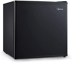 lot 62599 image: Midea WHS-65LB1 Compact Single Reversible Door Refrigerator, 1.6 Cubic Feet(0.045 Cubic Meter), Black  (Powers on--Works fine) (SOLD AS IS) (Damaged--See photos)