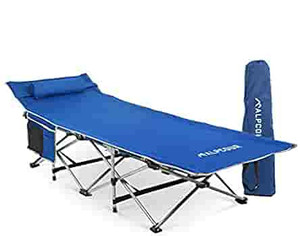 lot 62601 image: Alpcour Folding Camping Cot  Deluxe Collapsible Single Person Bed in a Bag wPillow for Indoor & Outdoor Use  Ultra Lightweight, Comfortable, Heavy Duty Design Holds Adults & Kids Up to 300 Lbs