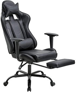 lot 62604 image: Office Chair PC Gaming Chair Ergonomic Desk Chair Executive PU Leather Computer Chair Lumbar Support with Footrest Modern Task Rolling Swivel Racing Chair, Black
