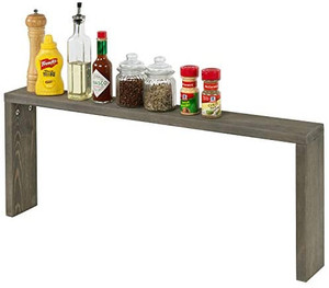 lot 62607 image: MyGift Vintage Gray Wood Over the Stove Spice Rack, Stove Top Shelf Riser, Farmhouse Kitchen Display Storage Rack, Fits 33 Inch Wide Stovetops