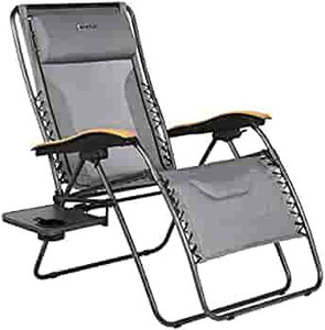 lot 62610 image: PORTAL Oversized Mesh Back Zero Gravity Reclining Patio Chairs, XL Padded Seat Folding Patio Lounge Chair with Adjustable Pillows and Cup Holder for Poolside BackyardLawn, Support 350lbs (Dark Grey)