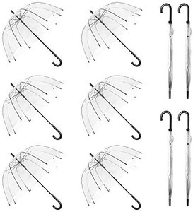 lot 62611 image: WASING 10 Pack 46 Inch Clear Bubble Umbrella Large Canopy Transparent Stick Umbrellas Auto Open Windproof with Black European J Hook Handle Outdoor Wedding Style Umbrella