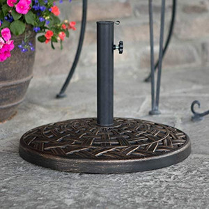 lot 62612 image: Walker Edison Marcus Classic Polyresin Round Umbrella Stand with Metal Cross Weave Design, 18 Inch, Antique Bronze   (Stock photo is different from actual product)  (SOLD AS IS) (Condition Unknown)