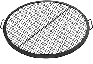 lot 62626 image: Round Fire Pit Cooking Grill Grate, 30inch Outdoor Campfire BBQ Rack, Campfire Grill Grate Portable, Cookware Heavy-Duty Steel Construction with Handles  (Stock photo is different from actual product)