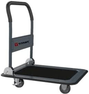 lot 62633 image: TITANT Foldable Push Cart Dolly (660 lbs Weight Capacity) Hand Truck with 360° Swivel Braked Wheels. Platform Trolley for Loading, Lifting, Carrying, Warehouse, Office, Home, Garden