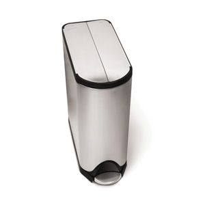 lot 62640 image: Simplehuman - 45 Liter  11.9 Gallon Butterfly Lid Kitchen Step Trash Can, Brushed Stainless Steel - Brushed Stainless Steel