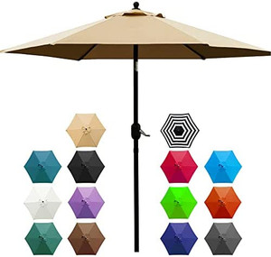lot 62647 image: Sunnyglade 7.5 Patio Umbrella Outdoor Table Market Umbrella with Push Button TiltCrank, 6 Ribs (Tan)