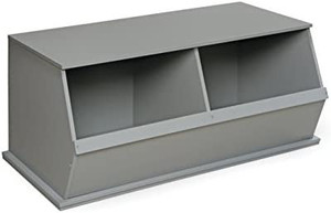 lot 62648 image: Stackable Wooden 2 Bin Open Storage Toy Organizing Cubby (Stock photo is different from actual product)