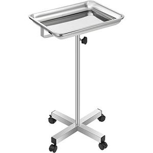 lot 62650 image: VEVOR Mayo Tray Stainless Steel Mayo Stand 18x14 Inch Trolley Mayo Tray Stand Adjustable Height 32-51 Inch Instrument Tray w Removable Tray & 4 Omnidirectional Wheels