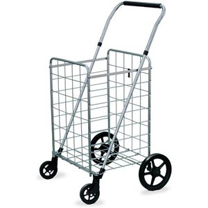 lot 62652 image: Wellmax Grocery Shopping Cart with Swivel Wheels, Foldable and Collapsible Utility Cart with Adjustable Height Handle, Heavy Duty Light Weight Trolley