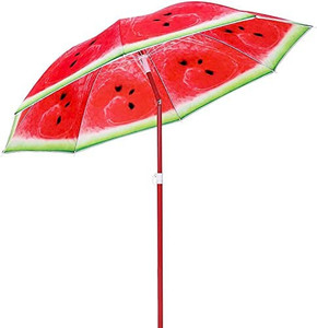 lot 62653 image: AMMSUN 6ft Portable Beach Umbrella for sand UV Protection Sun Shade Shelter Watermelon Fruit Design with Adjustable Tilt Pole Carry Bag for Garden Beach Outdoor, Red  (Stock photo is different from actual product)