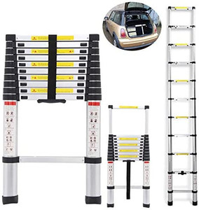 lot 62654 image: 10.5FT Telescopic Ladders Aluminum Extendable Steps 330LB Capacity Straight Ladder for Decoration Outdoor Indoor Portable Compact Lightweight Easy Storage in Car Transport