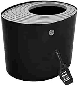 lot 62656 image: IRIS Top Entry Cat Litter Box with Cat Litter Scoop, Black & Gray, Scooper NOT INCLUDED