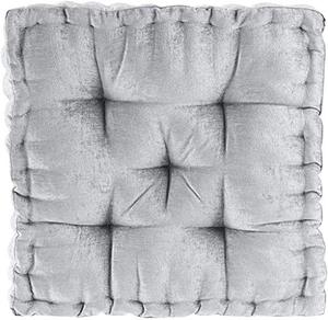 lot 63566 image: Intelligent Design Azza Floor Pillow Square Pouf Chenille Tufted with Scalloped Edge Design Hypoallergenic BenchChair Cushion, Grey