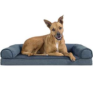 lot 64465 image: Furhaven Pet Bed for Dogs and Cats - Sherpa and Chenille Sofa-Style Egg Crate Orthopedic Dog Bed, Removable Machine Washable Cover - Orion Blue, Large