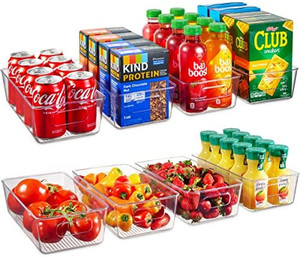 lot 64469 image: Set of 8 Fridge Pantry Organizer Bins, Clear Food Storage Baskets for Kitchen, Countertops, Cabinets, Fridge, Freezer, Bedrooms, Bathrooms, Plastic Containers