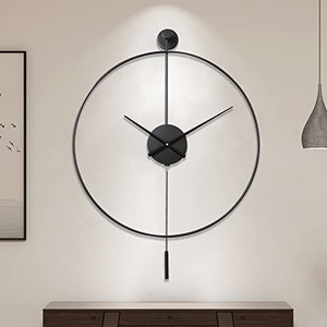 lot 64472 image: Large Classic Pendulum Decorative Wall Clock, Modern Silent Metal Wall Clock, 23.6 Inch, Black