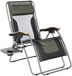 lot 64497 image: Portal Zero Gravity Oversized Mesh Back Recliner Chairs, XL Padded Seat Adjustable Lounge Chair with Lumbar Support Pillow and Side Table Support 350lbs, Fabric