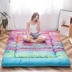 lot 64510 image: Bohemian Futon Floor Mattress Boho Floral Style Japanese Futon Mattress Tatami Floor Mat Foldable Bed Portable Camping Mattress Sleeping Pad Floor Lounger Couch Bed, Queen Size