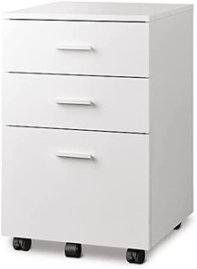 lot 65400 image: DEVAISE 3 Drawer Wood Mobile File Cabinet, Rolling Filing Cabinet for LetterA4 Size, White