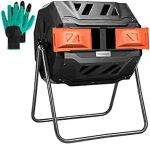 lot 65404 image: VIVOSUN Outdoor Tumbling Composter Dual Rotating Batch Compost Bin, 43 Gallon Orange Door
