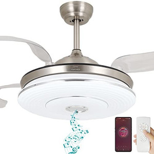 lot 65406 image: DewShrimp Retractable Ceiling Fan with Lights 42 Inch, Silver  (Retails $199) (May not be exact stock photo)