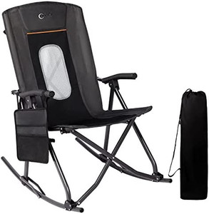 lot 65412 image: PORTAL Oversized Folding Rocking Camping Chair Portable Outdoor Rocker with High Back Hard Armrests Carry Bag, Supports 300 lbs, Black
