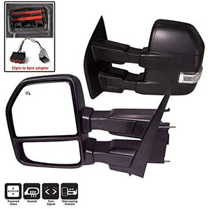 lot 65413 image: AERDM New Pair towing mirror Black Housing with Temperature sensor fit 2015-2018 Ford F150 Truck Towing Mirrors w Turn Signal, Auxiliary Lamp   (Retails $235)
