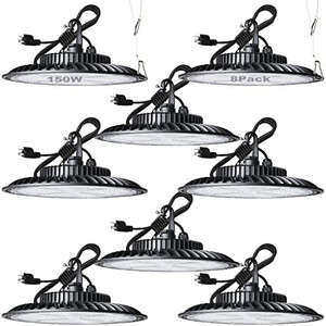 lot 65415 image: Lightdot 8Pack 150W LED High Bay Light for WarehouseBarn, 5000K 21000LM (Eqv. to 600W HPSMH) UFO High Bay LED Lights, IP65 LED Bay Light with 5ft UL Cable Plug for Commercial Lighting-ETL Listed   (Retails $455)