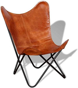 lot 65424 image: Leather Living Room Chairs-Butterfly Chair Brown Leather Butterfly Chair-Handmade with Powder Coated Folding Iron Frame (Cover with Folding Frame) (Black Frame)   (Retails $159)