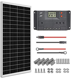lot 65426 image: WEIZE 100 Watt 12 Volt Solar Panel Starter Kit, High Efficiency Monocrystalline PV Module for Home, Camping, Boat, Caravan, RV and Other Off Grid Applications
