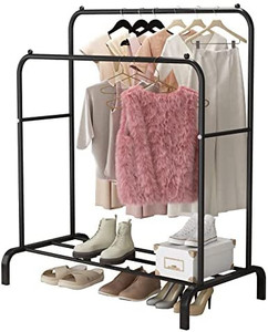 lot 65429 image: UDEAR Garment Rack, Freestanding Double Rod Clothing Racks for Hanging Clothes, Black