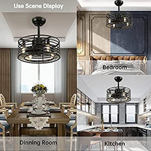 lot 65434 image: Modern Ceiling Fan with Lights 18 Inch Iron Caged Black Ceiling Fan Light Kit,3 Speeds Flush Mount Ceiling Fan Lights with Remote   (Retails $163)