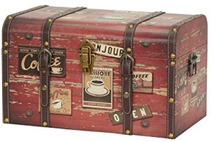 lot 65439 image: Household Essentials Decorative Home Storage Trunk - Luggage Style - Coffee Shop Design, Orange