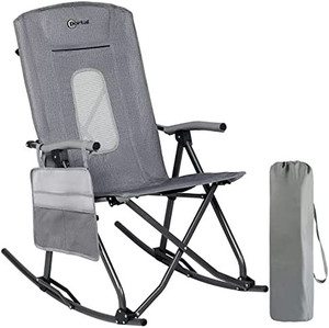 lot 65442 image: PORTAL Oversized Quad Folding Camping Rocking Chair High Back Hard Armrest Carry Bag Included, Support 300 lbs (Dark Grey)