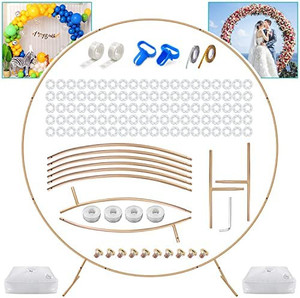 lot 65450 image: Chamvis Metal Round Balloon Arch Kit, 7.2ft (2.2m) Golden Round Arch Stand Kit Garden Plants Vines Climbing Frame - for Wedding Birthday Photo Background Party Supplies Decorations